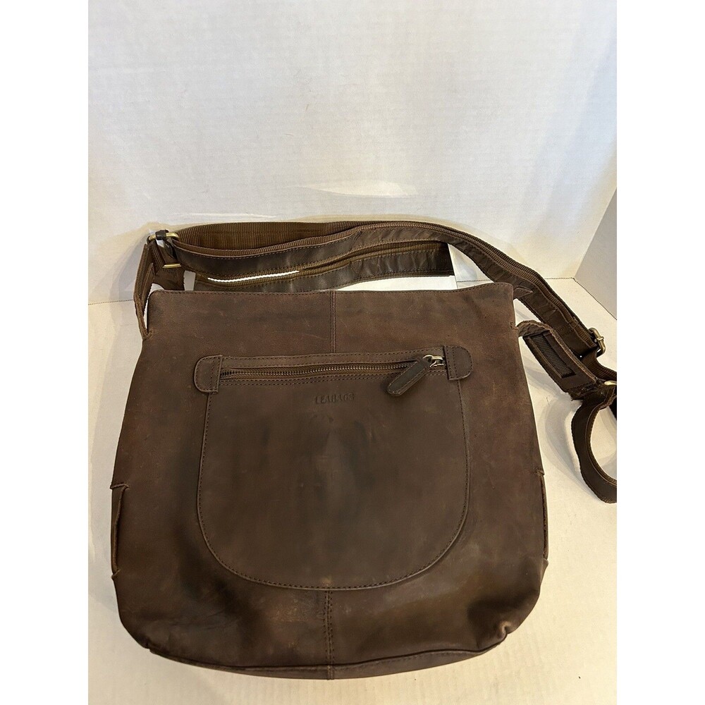 Leabags Unisex Crossbody Bag Dark Brown Leather Pockets Adjustable Strap